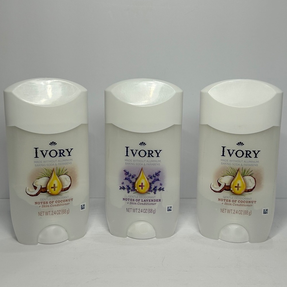 Ivory Gentle Deodorant 3 Pack Aluminum Free Coconut & Lavender 2.4oz Sticks